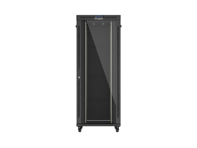 Lanberg FF01 42U 19" free-standing rack cabinet, 800 × 1000 mm, glass door, LCD thermostat panel, black — view 2