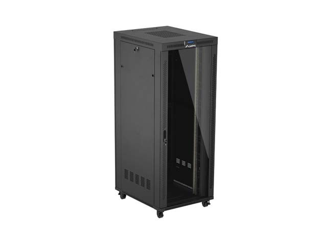Lanberg FF01 42U 19" free-standing rack cabinet, 800 × 1000 mm, glass door, LCD thermostat panel, black — view 3