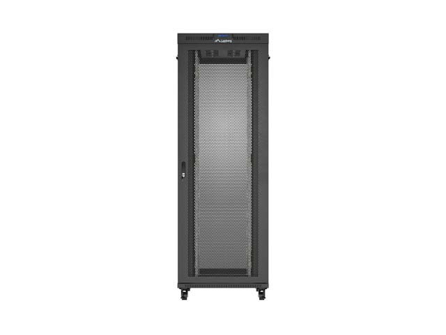 Lanberg FF01 47U 19" free-standing rack cabinet, 800 × 1200 mm, mesh doors, LCD thermostat panel, black — view 2