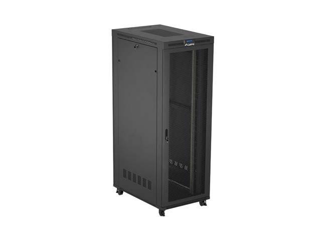 Lanberg FF01 47U 19" free-standing rack cabinet, 800 × 1200 mm, mesh doors, LCD thermostat panel, black — view 3
