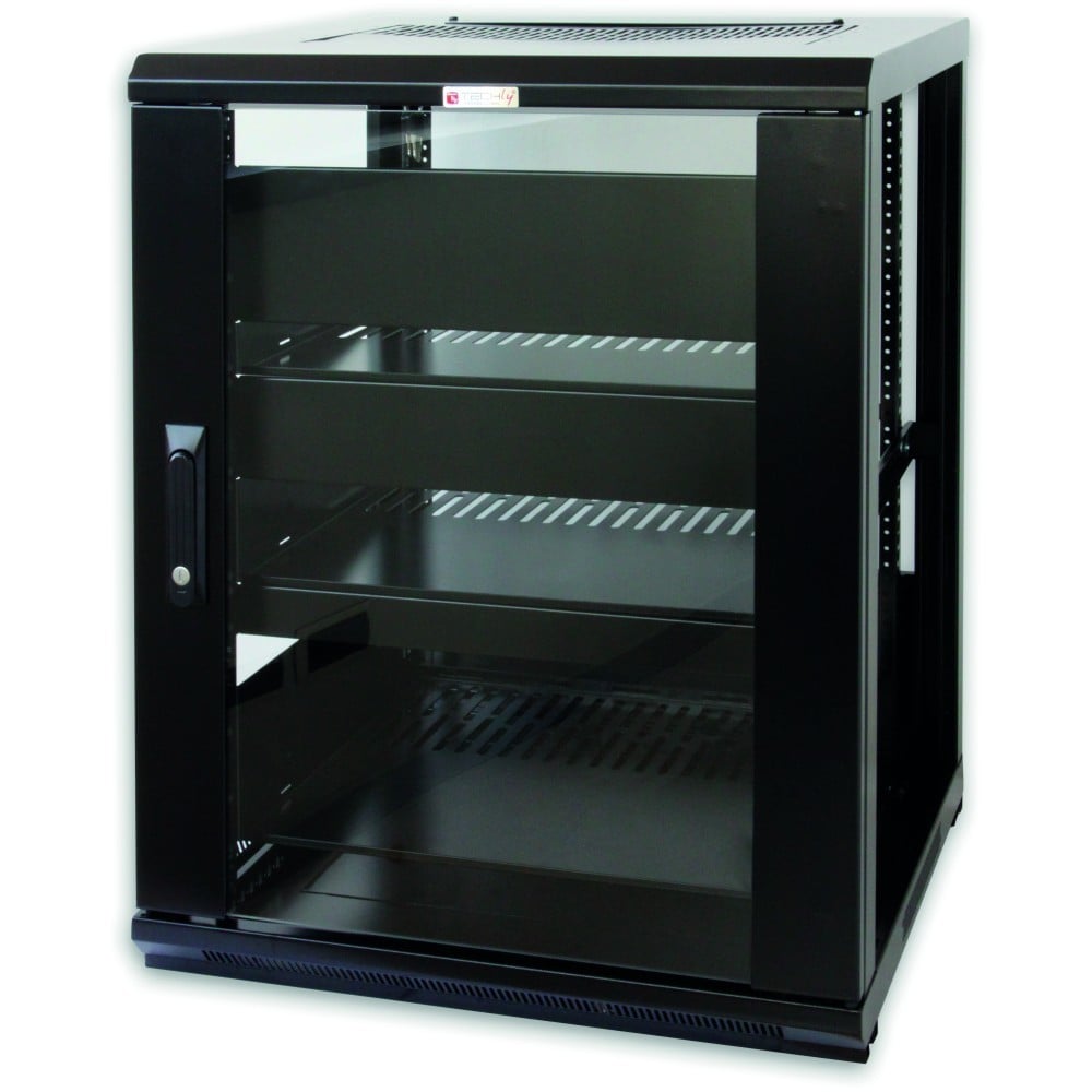 Techly I-CASE AV-2115BKTY 15U 600 mm × 600 mm floor-standing 19-inch rack cabinet, glass door, black — view 3