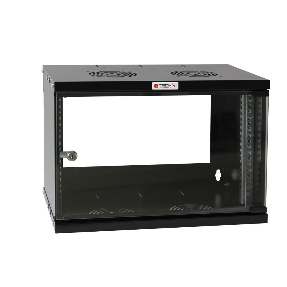 Techly I-CASE EL-1006B45 6U 500 mm × 450 mm wall-mount 19-inch rack cabinet, glass door, black — view 3