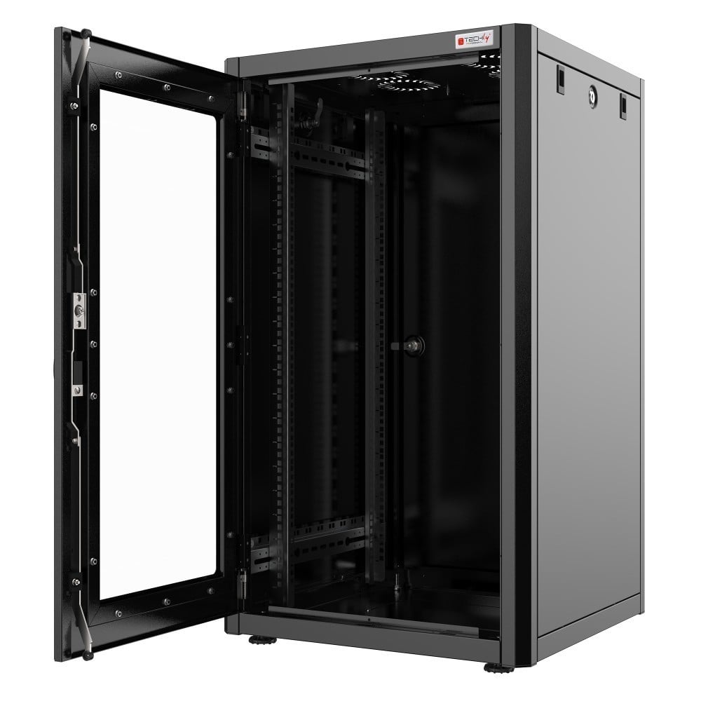 Techly I-CASE EN-3268B 32U 600 mm × 800 mm floor-standing 19-inch rack cabinet, tempered-glass door, black — view 2