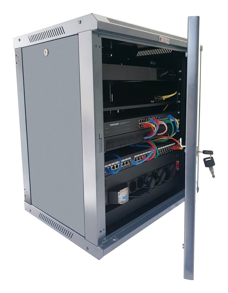 Techly I-CASE FP-4512G 12U 570 mm × 450 mm wall-mount 19-inch rack cabinet, tempered-glass door, grey — view 3