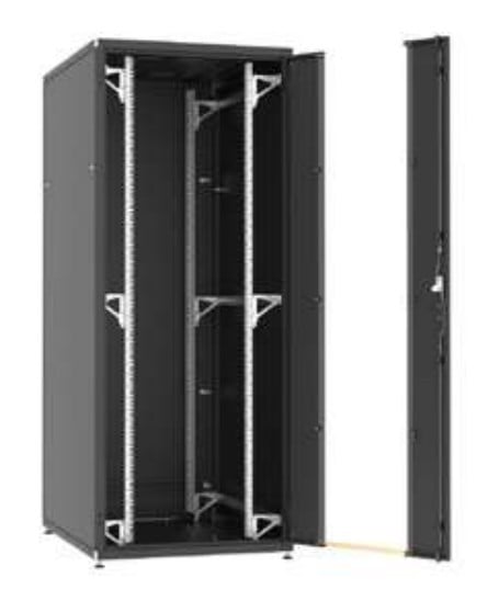 FIBRAIN SRS 24U 800 mm × 800 mm floor-standing network cabinet, glass door, black RAL 9005 — view 2