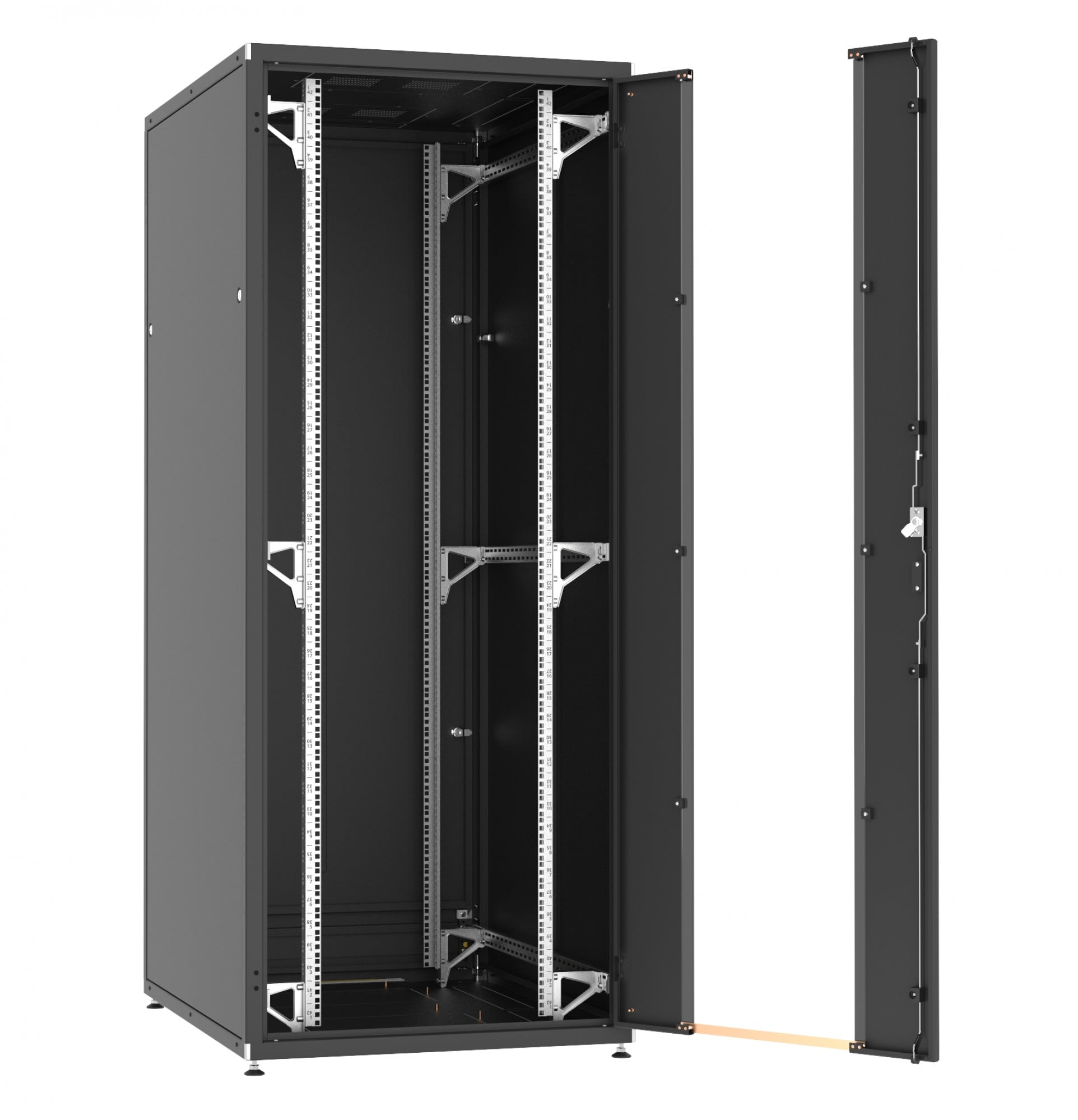 FIBRAIN SRS 45U 600 mm × 1000 mm floor-standing network cabinet, glass door, black RAL 9005 — view 2