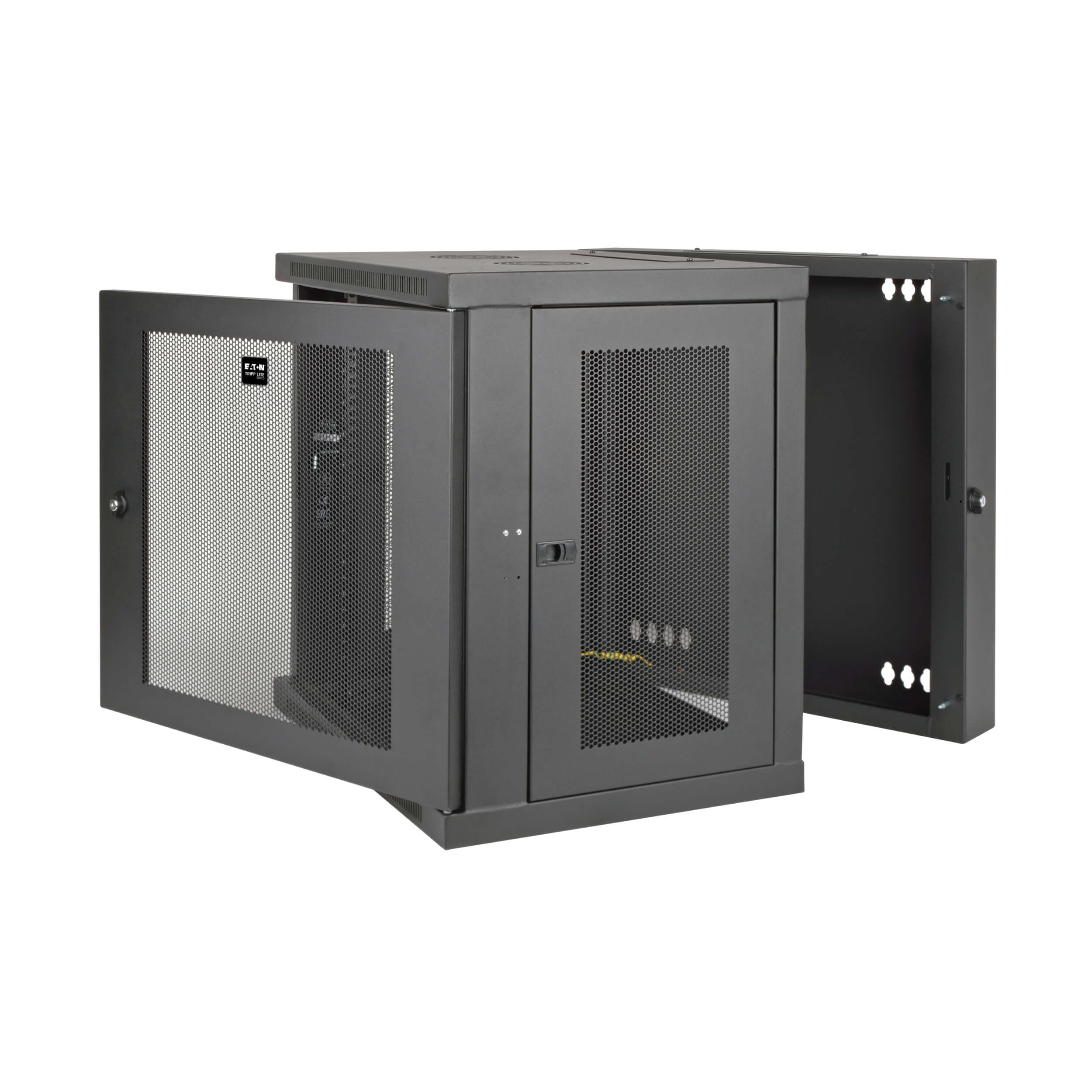Eaton Tripp Lite Series SmartRack 12U Low-Profile Switch-Depth Wall-Mount Small Rack Enclosure, Hinged Back, 600 mm × 549 mm, black — view 2