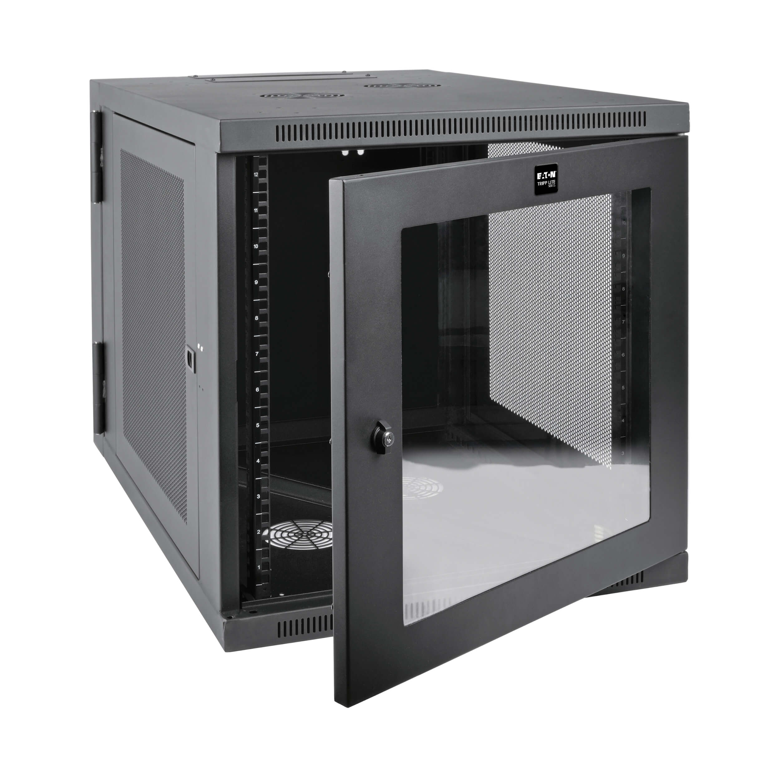Eaton Tripp Lite Series SmartRack 12U Server-Depth Wall-Mount Small Rack Enclosure, Clear Acrylic Window, Hinged Back, 600 mm × 851 mm, black — view 2
