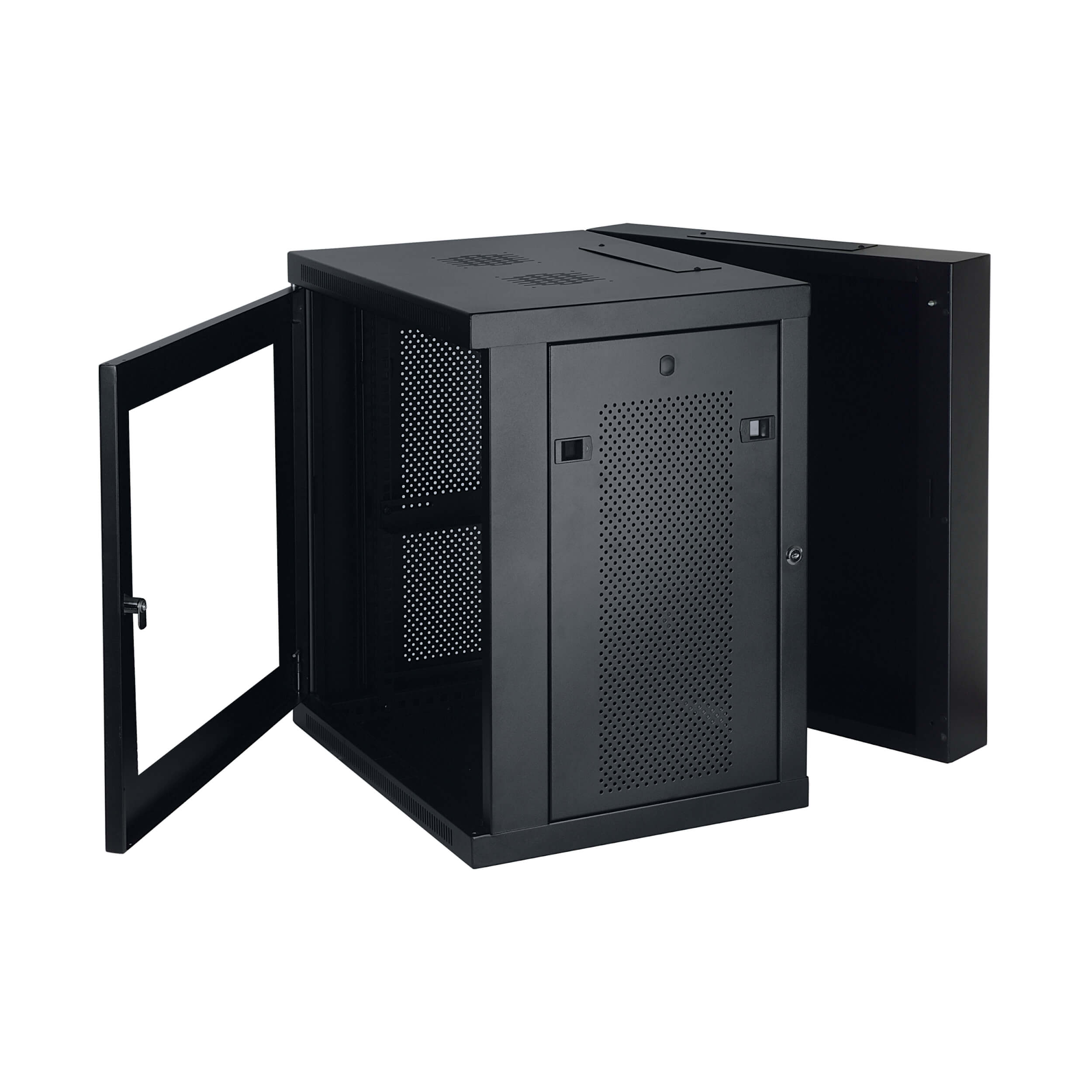 Eaton Tripp Lite Series SmartRack 12U Low-Profile Switch-Depth Wall-Mount Small Rack Enclosure, Clear Acrylic Window, Hinged Back, 600 mm × 549 mm, black — view 2