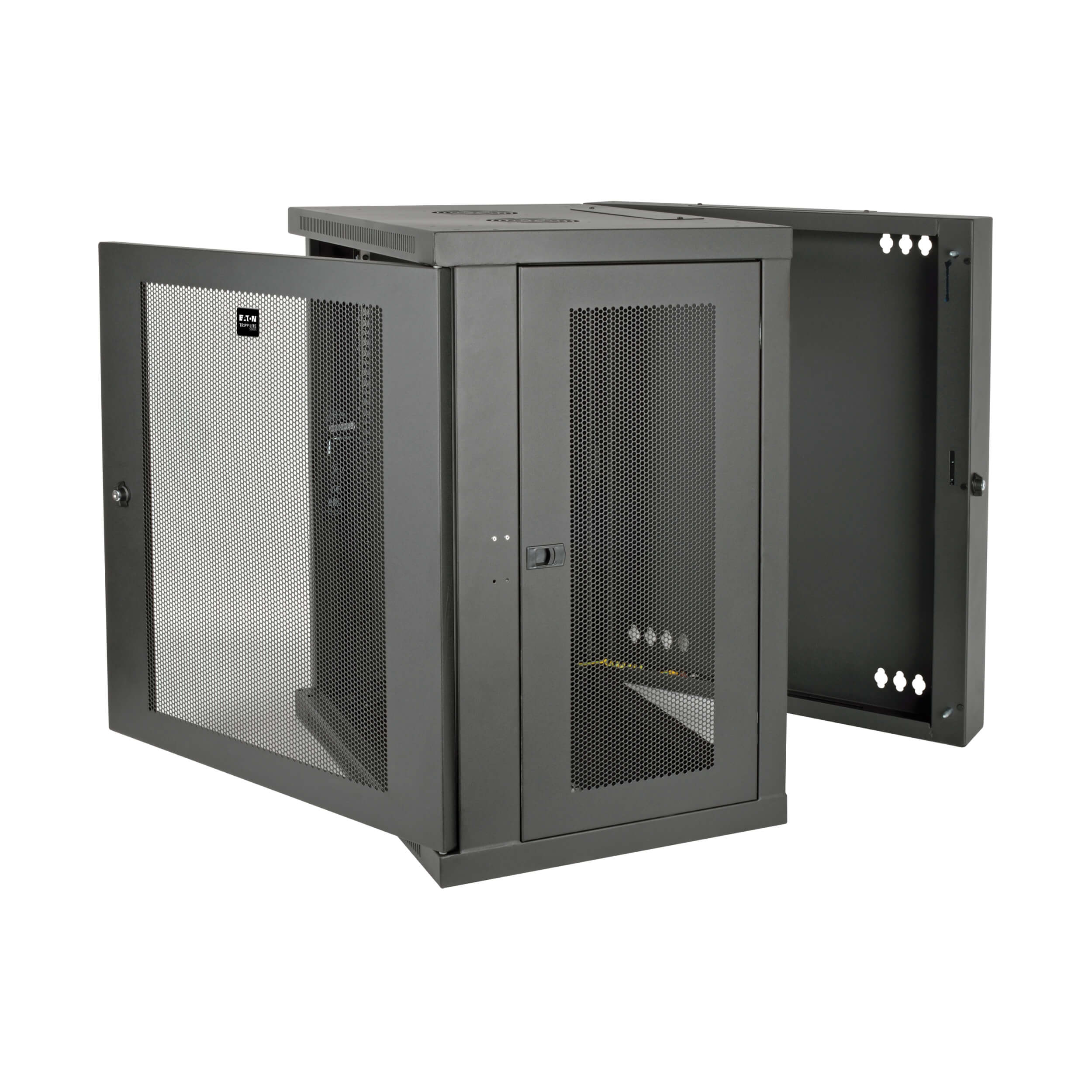 Eaton Tripp Lite Series SmartRack 15U Low-Profile Switch-Depth Wall-Mount Half-Height Rack Enclosure, Hinged Back, 600 mm × 549 mm, black — view 2