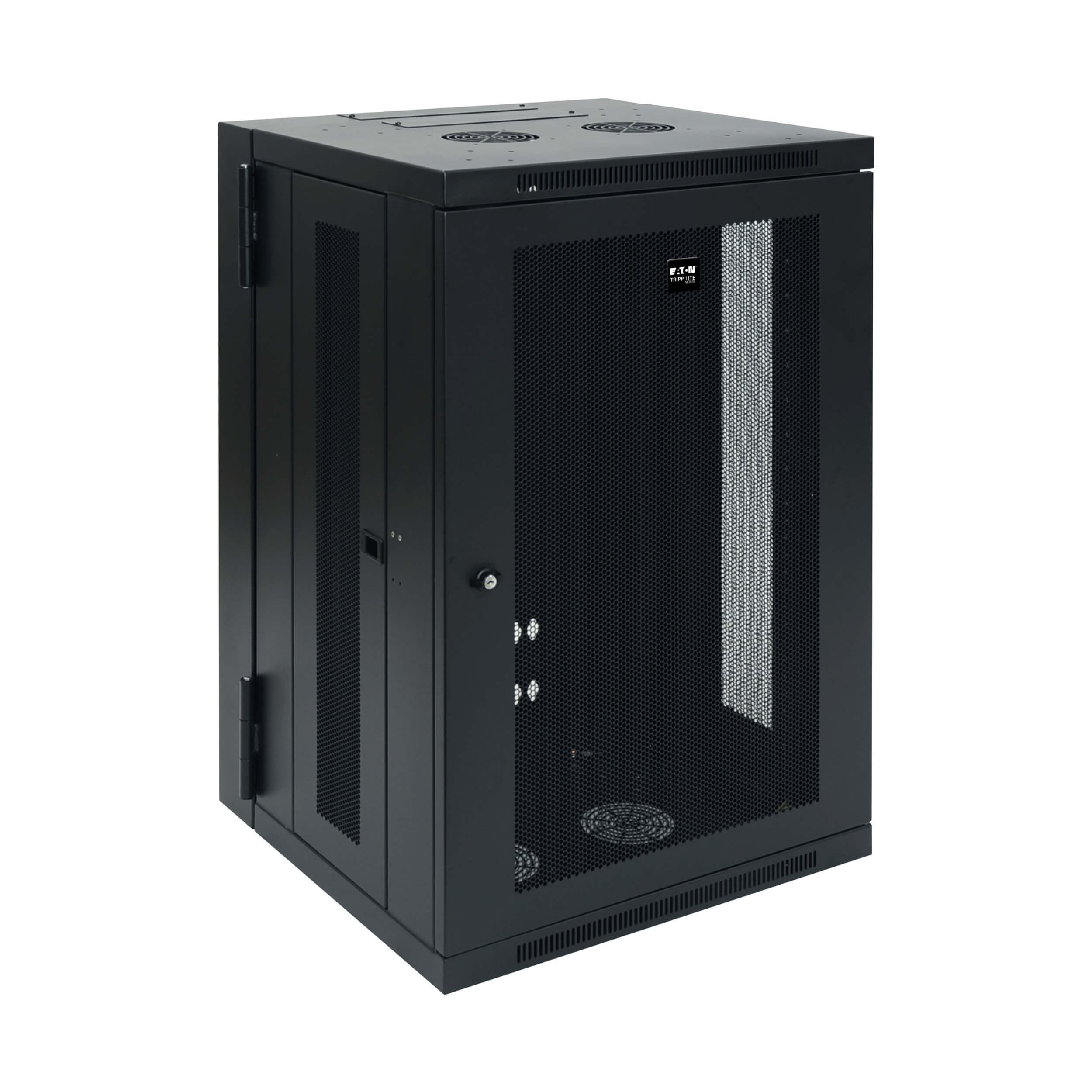 Eaton Tripp Lite Series SmartRack 18U Low-Profile Switch-Depth Wall-Mount Rack Enclosure Cabinet, Hinged Back, 599 mm × 549 mm, black — view 2