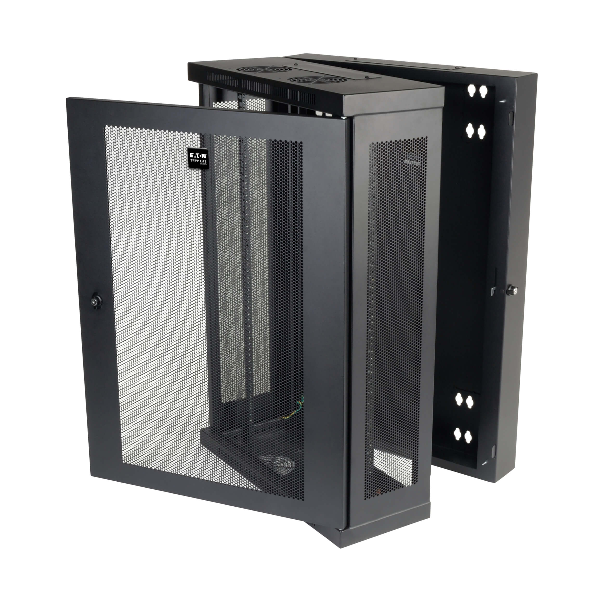 Eaton Tripp Lite Series SmartRack 18U Low-Profile Patch-Depth Wall-Mount Half-Height Rack Enclosure, Hinged Back, 599 mm × 330 mm, black — view 2