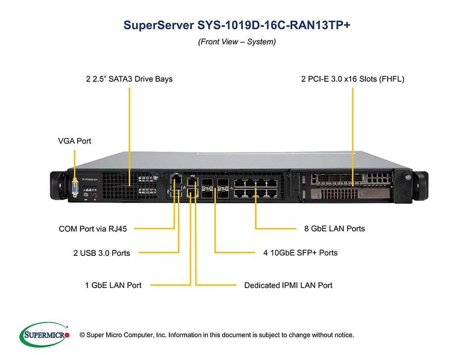 Supermicro SYS-1019D-16C-RAN13TP — angle view