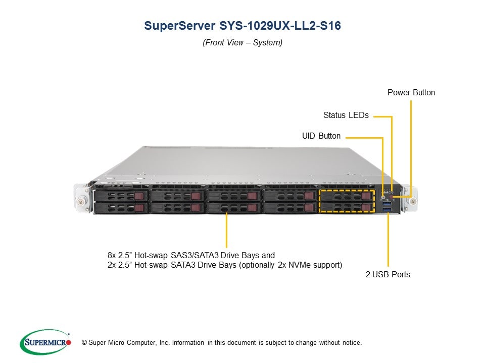 Supermicro SYS-1029UX-LL2-S16 — angle view