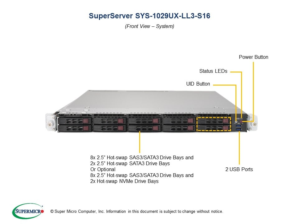 Supermicro SYS-1029UX-LL3-S16 — angle view