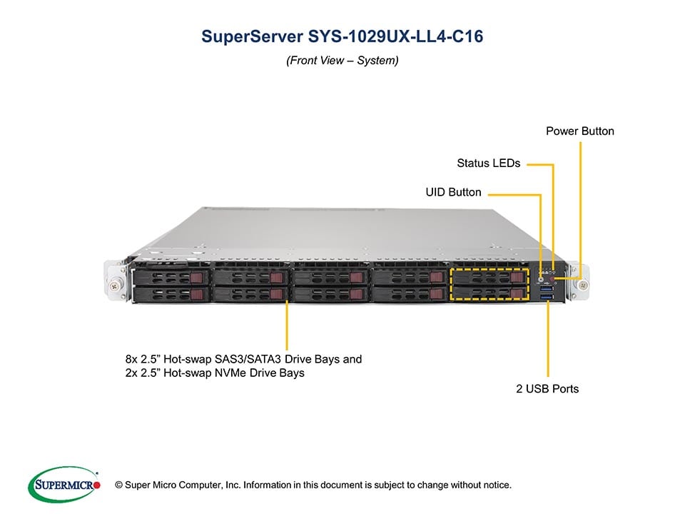 Supermicro SYS-1029UX-LL4-C16 — angle view