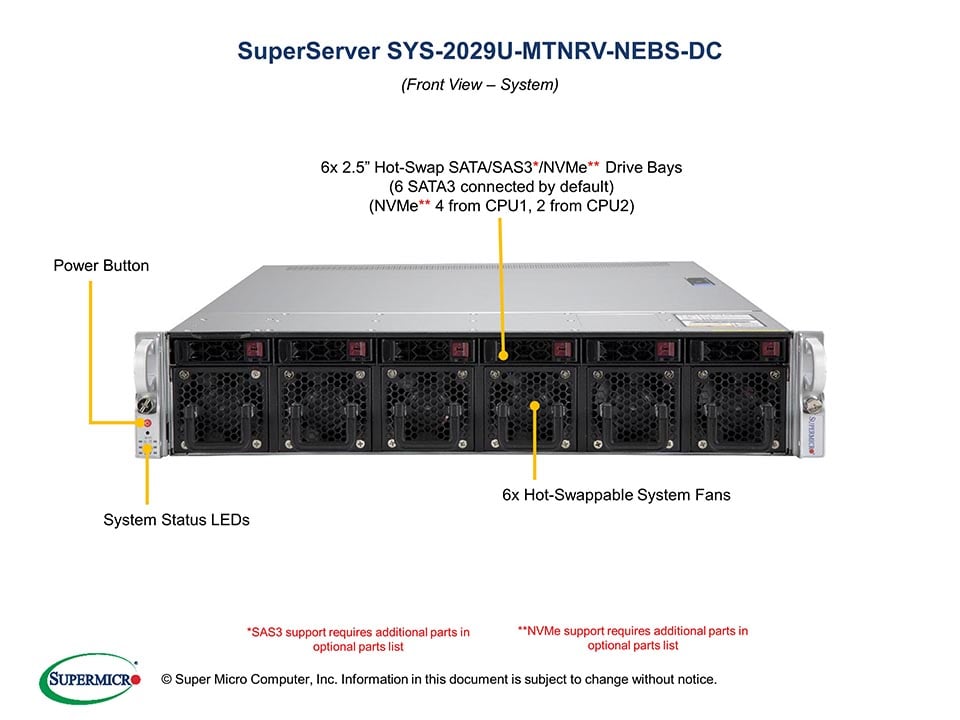 Supermicro SYS-2029U-MTNRV-NEBS-DC — front view