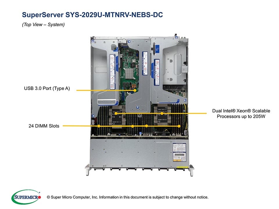 Supermicro SYS-2029U-MTNRV-NEBS-DC — top view
