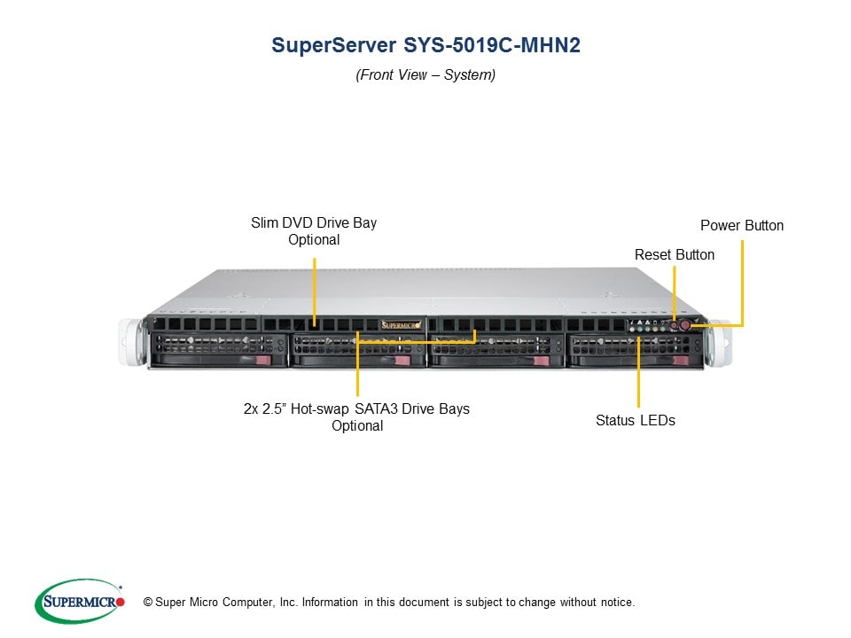 Supermicro SYS-5019C-MHN2 — angle view