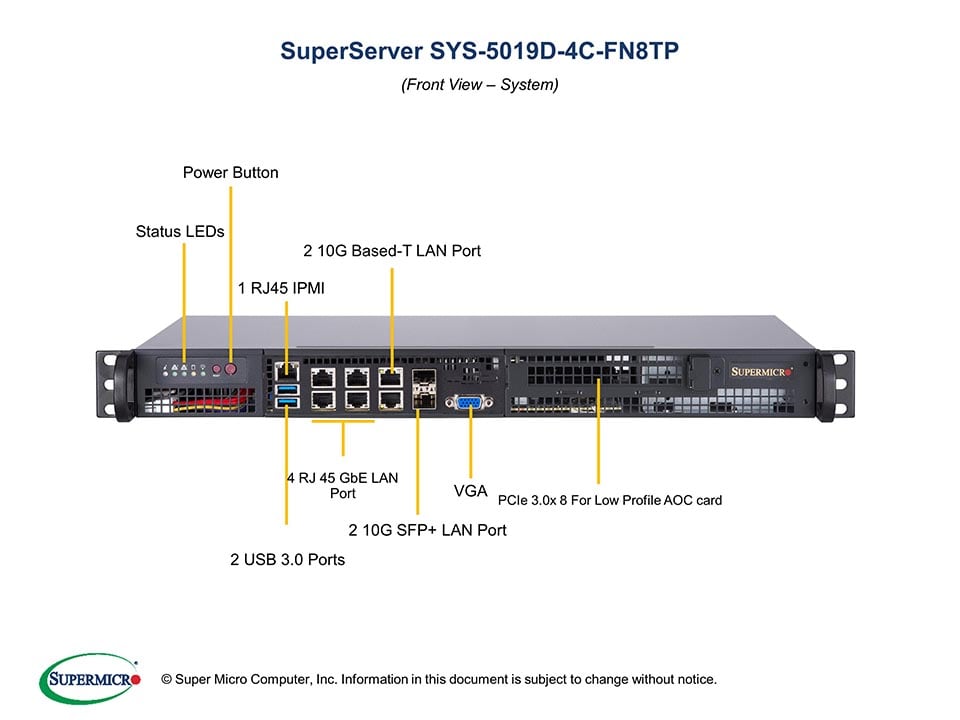 Supermicro SYS-5019D-4C-FN8TP — angle view