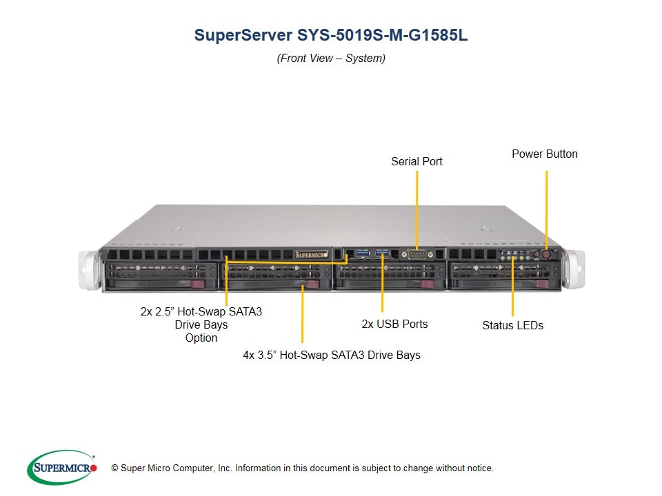 Supermicro SYS-5019S-M-G1585L — angle view