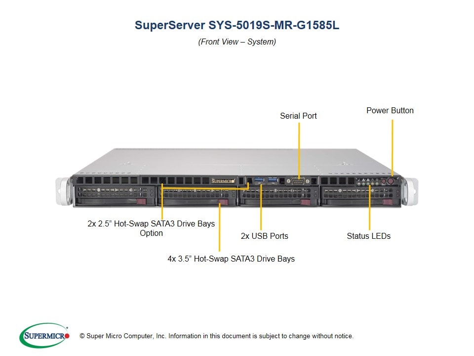 Supermicro SYS-5019S-MR-G1585L — angle view