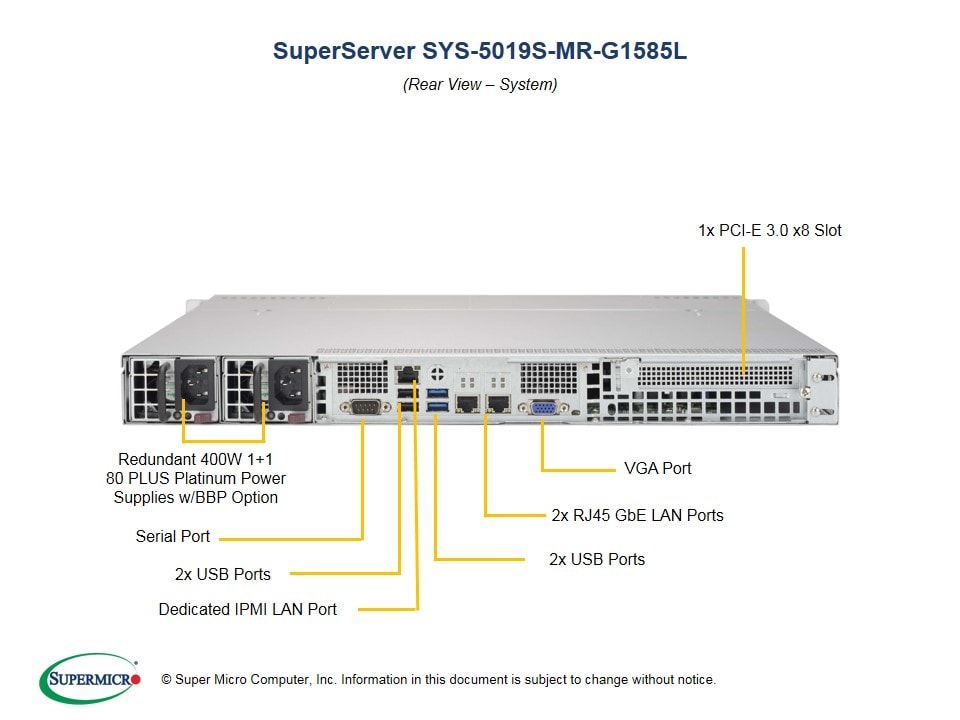 Supermicro SYS-5019S-MR-G1585L — front view