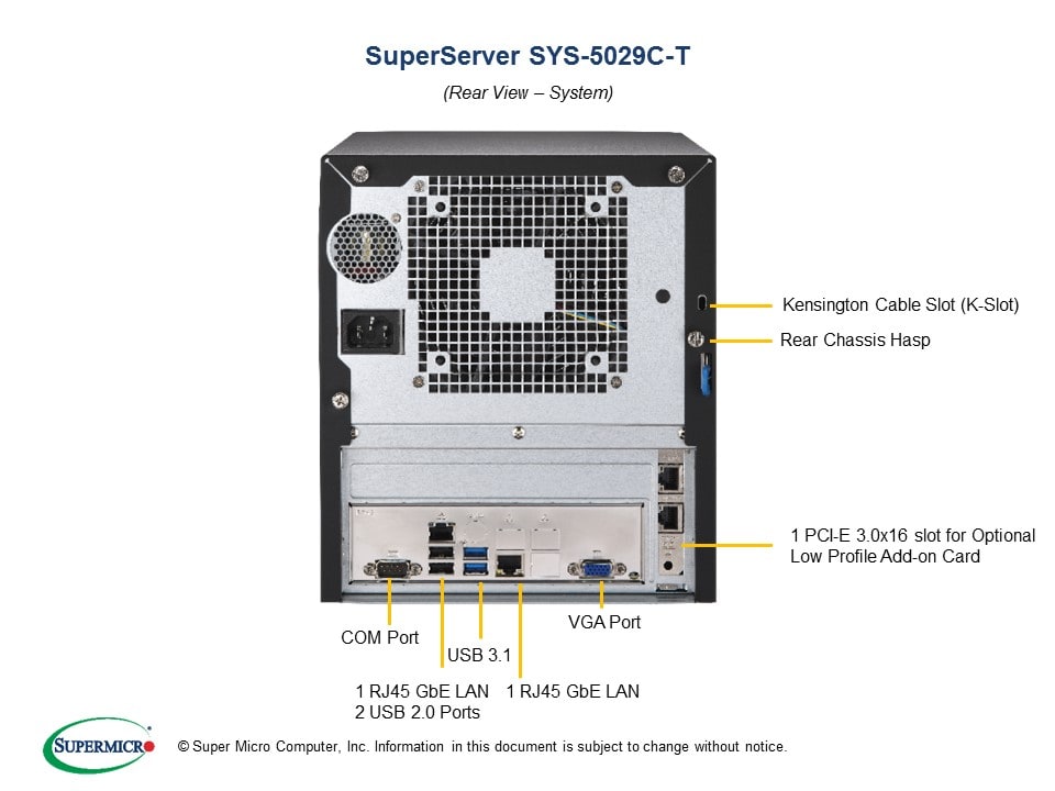 Supermicro SYS-5029C-T — rear view