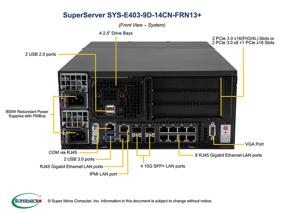 Supermicro SYS-E403-9D-14CN-FRN13 — angle view