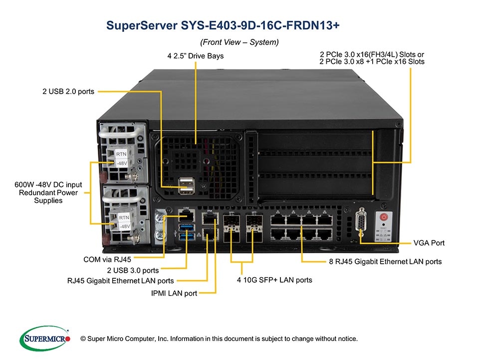 Supermicro SYS-E403-9D-16C-FRDN13 — angle view