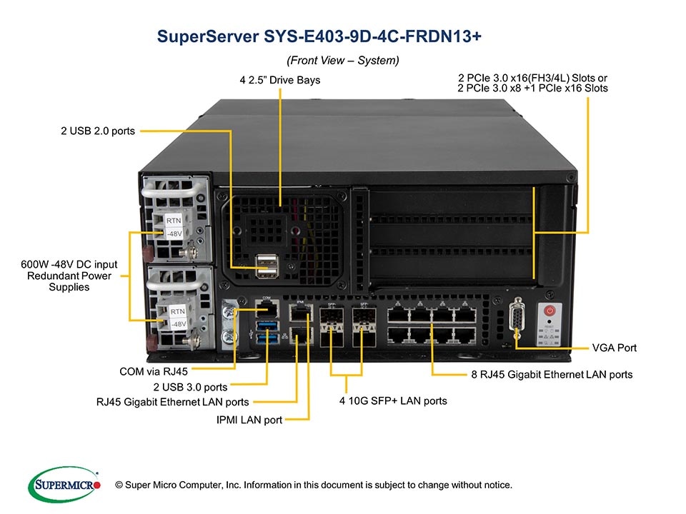 Supermicro SYS-E403-9D-4C-FRDN13 — angle view