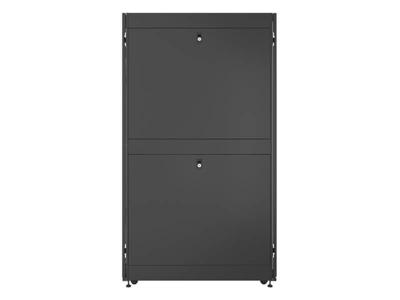 Vertiv VR Rack VR3100SP 42U 600 mm × 1100 mm server rack, with doors and side panels, black, shock packaging — view 2