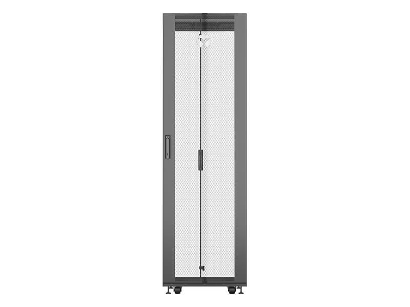 Vertiv VR Rack VR3100SP 42U 600 mm × 1100 mm server rack, with doors and side panels, black, shock packaging — view 3