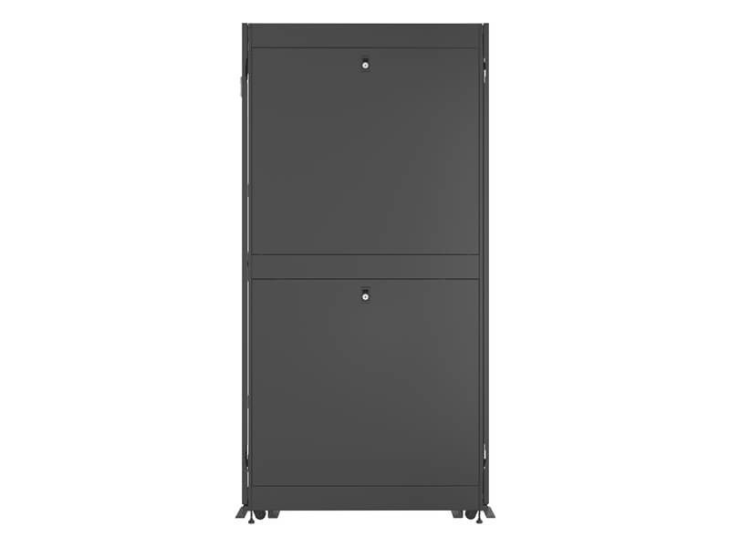 Vertiv VR Rack VR3107SP 48U 600 mm × 1100 mm server rack, with doors and side panels, black, shock packaging — view 2