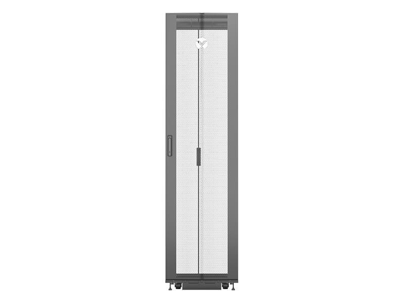 Vertiv VR Rack VR3107SP 48U 600 mm × 1100 mm server rack, with doors and side panels, black, shock packaging — view 3