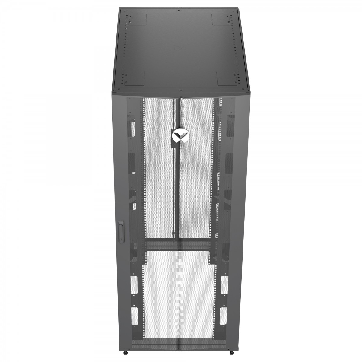 Vertiv VR Rack VR3150 42U 800 mm × 1100 mm networking rack, with doors and side panels, black — view 3