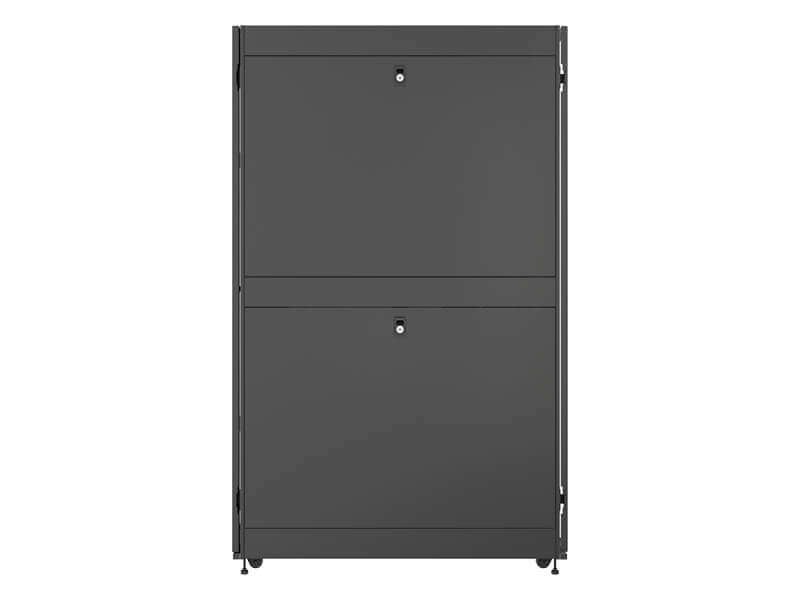 Vertiv VR Rack VR3150SP 42U 800 mm × 1100 mm networking rack, with doors and side panels, black, shock packaging — view 2