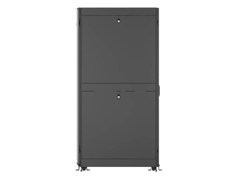 Vertiv VR Rack VR3157SP 48U 800 mm × 1100 mm networking rack, with doors and side panels, black, shock packaging — view 2