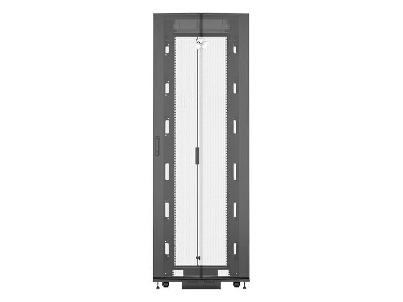Vertiv VR Rack VR3157SP 48U 800 mm × 1100 mm networking rack, with doors and side panels, black, shock packaging — view 3