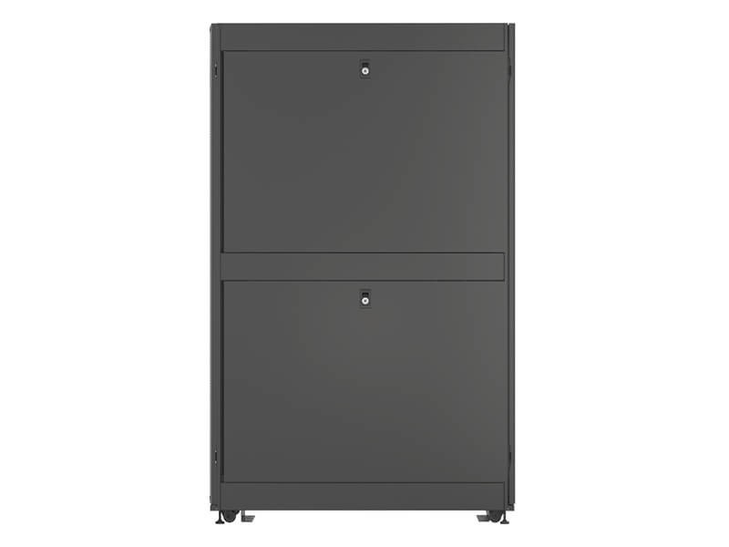 Vertiv VR Rack VR3300SP 42U 600 mm × 1200 mm server rack, with doors and side panels, black, shock packaging — view 2