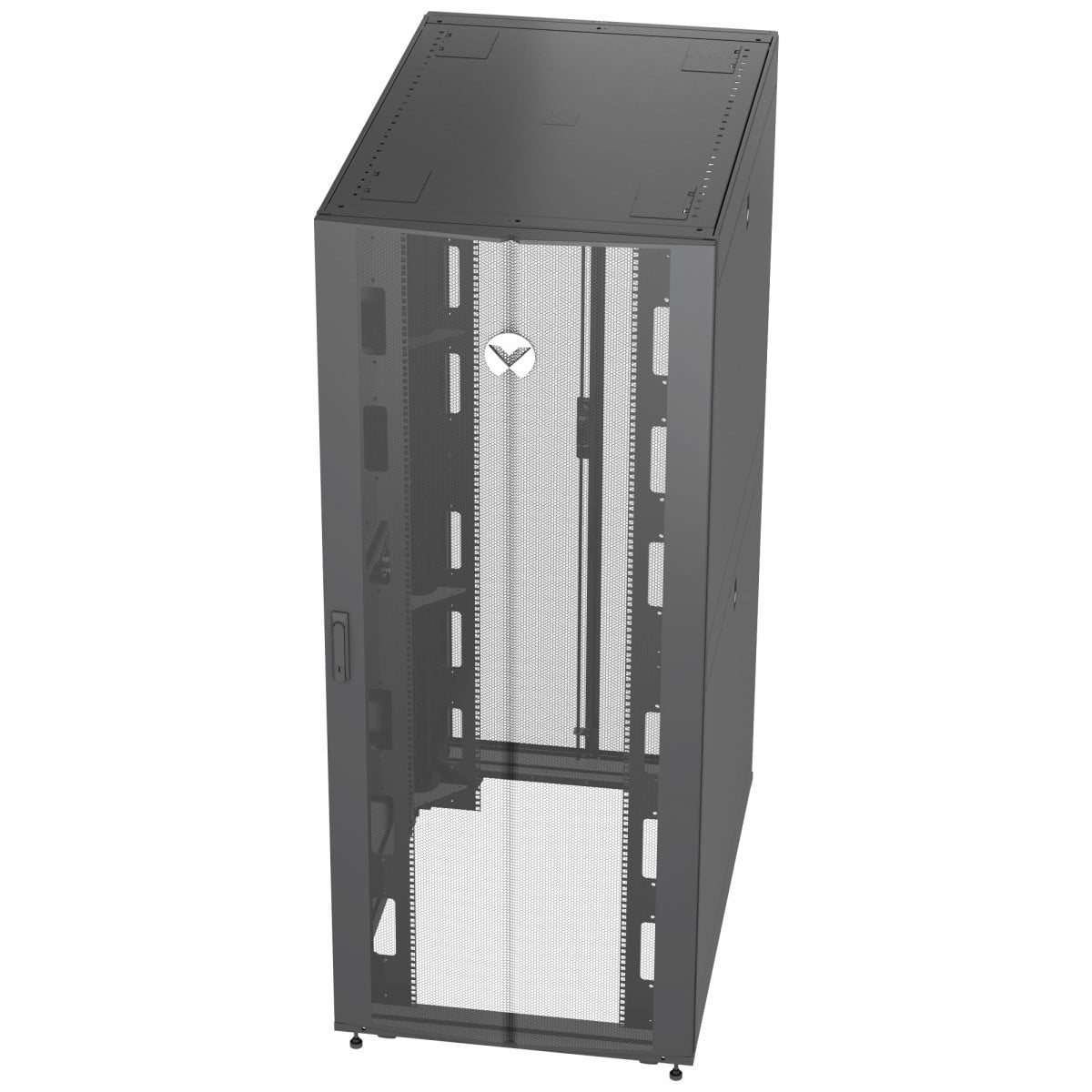Vertiv VR Rack VR3350 42U 800 mm × 1200 mm networking rack, with doors and side panels, black — view 2