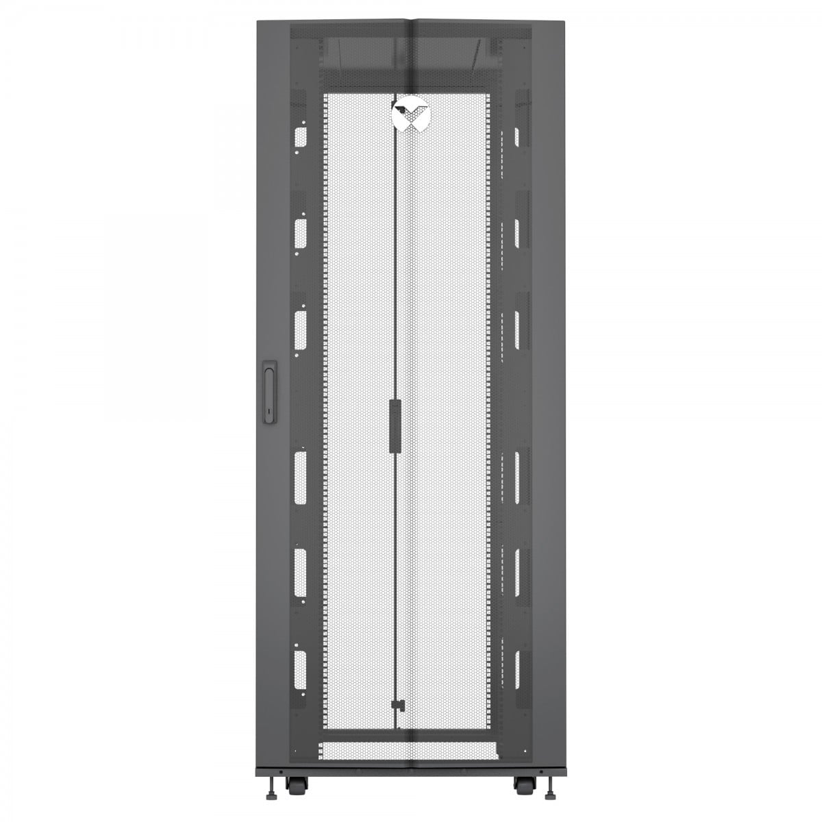 Vertiv VR Rack VR3350 42U 800 mm × 1200 mm networking rack, with doors and side panels, black — view 3