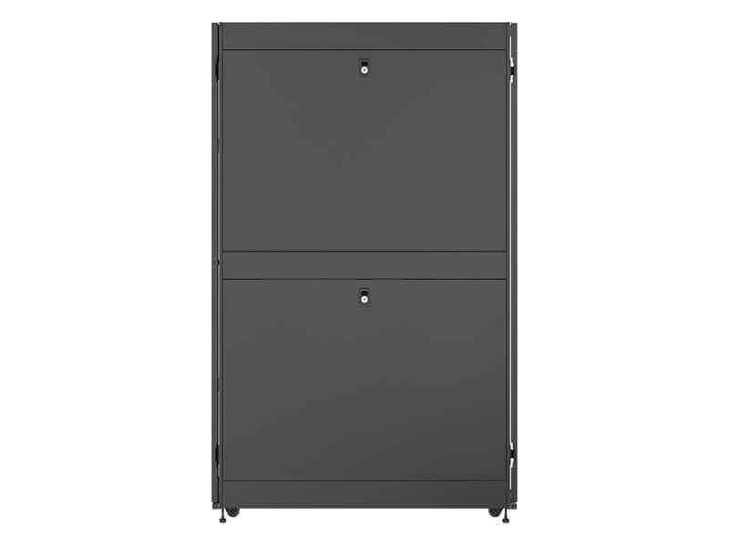 Vertiv VR Rack VR3350SP 42U 800 mm × 1200 mm networking rack, with doors and side panels, black, shock packaging — view 2