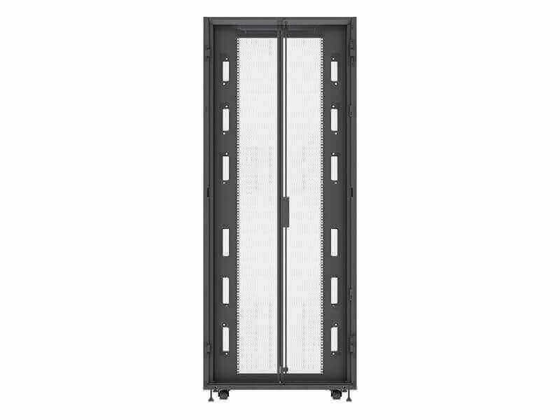 Vertiv VR Rack VR3350SP 42U 800 mm × 1200 mm networking rack, with doors and side panels, black, shock packaging — view 3