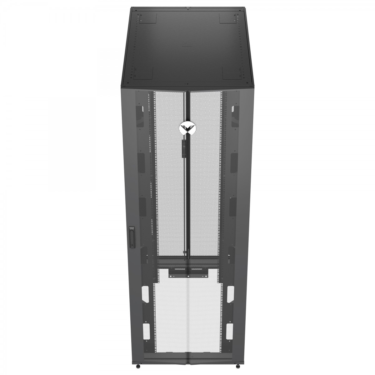 Vertiv VR Rack VR3357 48U 800 mm × 1200 mm networking rack, with doors and side panels, black — view 2